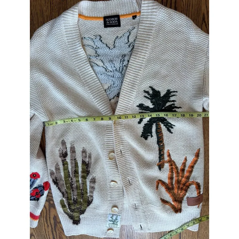 Scotch & Soda Americana Embroidered Cardigan Sweater Mens L Palm Tree Rare